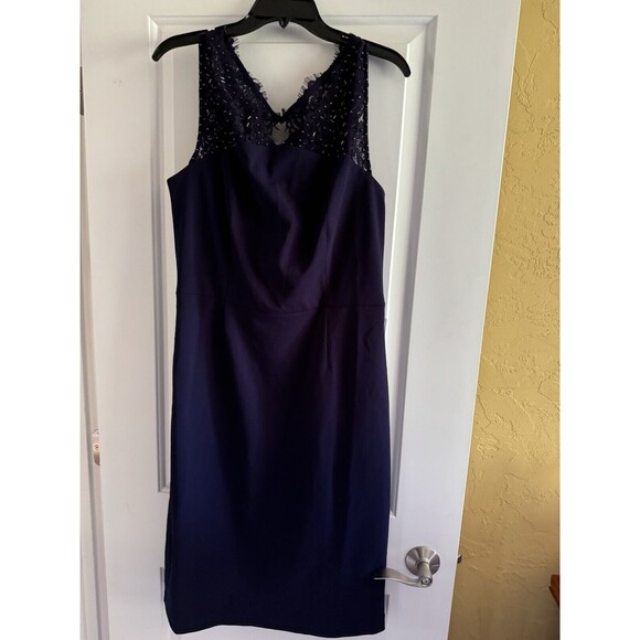 Vince Camuto Dress Sheath Women's Size 16 Navy Cocktail Lace Beaded Yoke  NWT